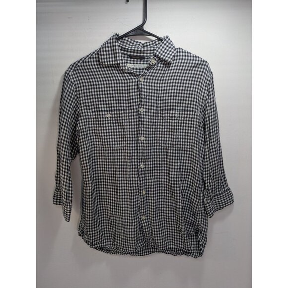 Urban Research Doors Womens European Linen Gingham Black/White Shirt Size Small - Picture 7 of 8